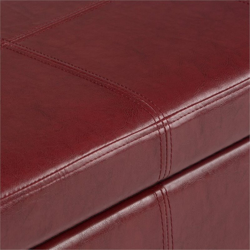 Simpli Home Kingsley Faux Leather Storage Bench in Radicchio Red