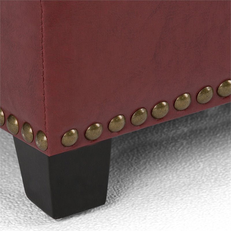 Simpli Home Kingsley Faux Leather Storage Bench in Radicchio Red