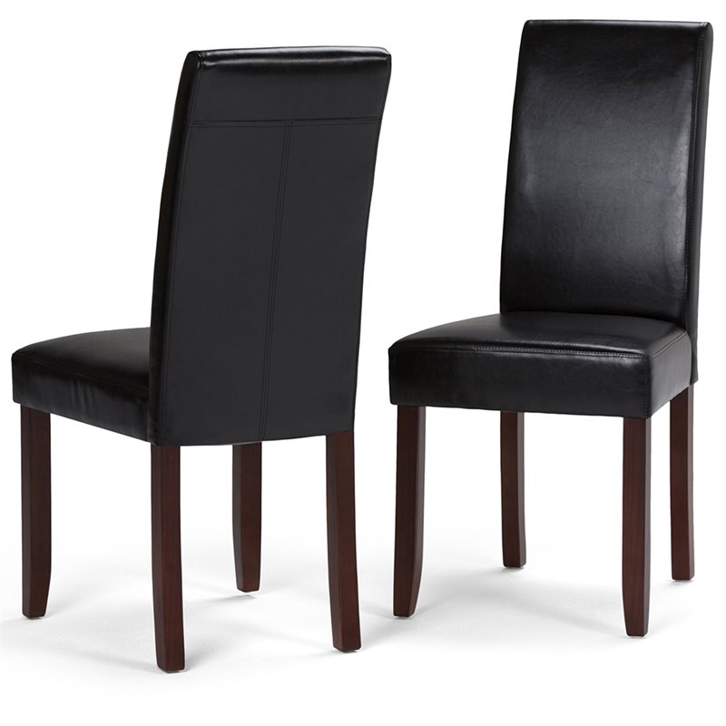 Simpli Home Acadian Parson Dining Chair (Set of 2) Midnight Black Faux Leather
