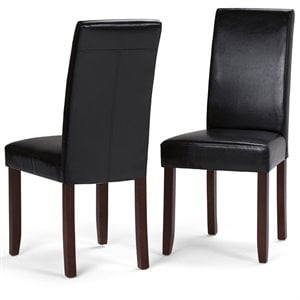 Simpli Home Acadian Parson Dining Chair (Set of 2) Midnight Black Faux Leather