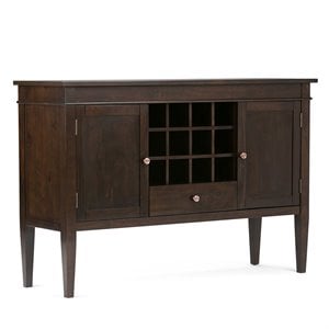 Simpli Home Carlton Wood 54&quot Transitional Sideboard Buffet Credenza and Wine Rack in Brown