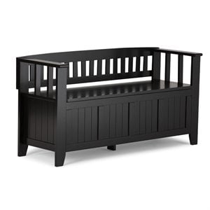 Simpli Home Acadian Solid Wood 48 &quot Transitional Entryway Storage Bench in Black