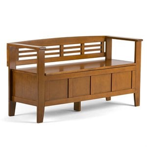 Simpli Home Adams Wood 48&quot Contemporary Entryway Bench in Light Avalon Brown