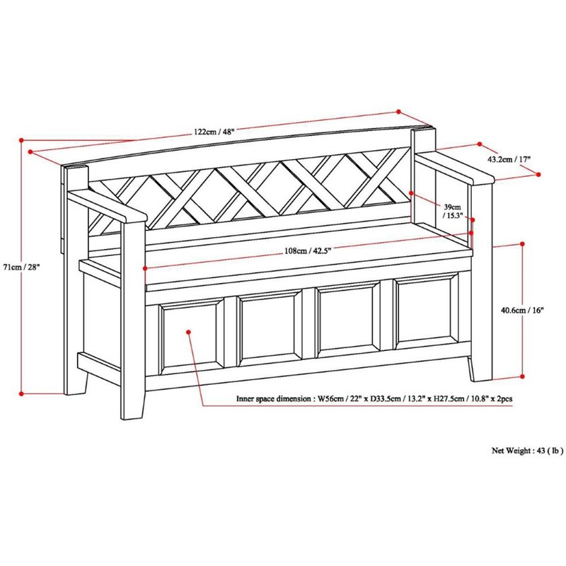 Amherst 48 inch Wide Solid Wood Transitional Entryway Bench in Black