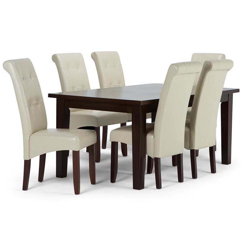 Cosmopolitan 7 Pc Dining Set with 6 Dining Chairs in Cream Faux Leather