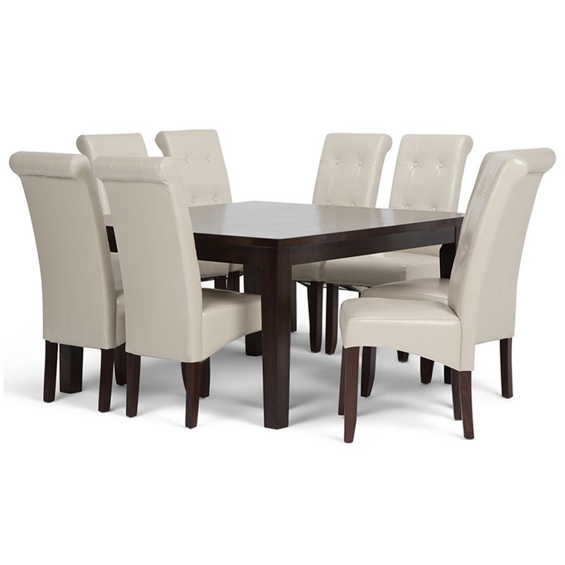 Cosmopolitan 9Pc Dining Set with 8 Dining Chairs in Cream Faux Leather