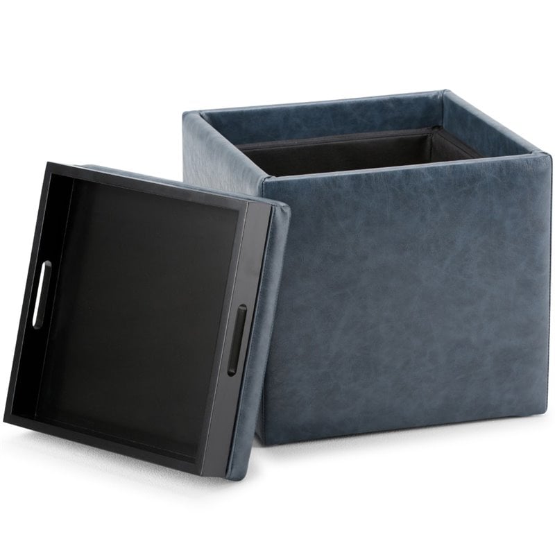 Simpli Home Rockwood Storage Ottoman in Denim Blue