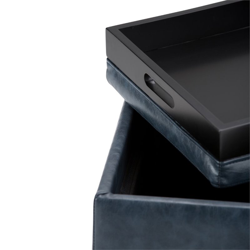 Simpli Home Rockwood Storage Ottoman in Denim Blue