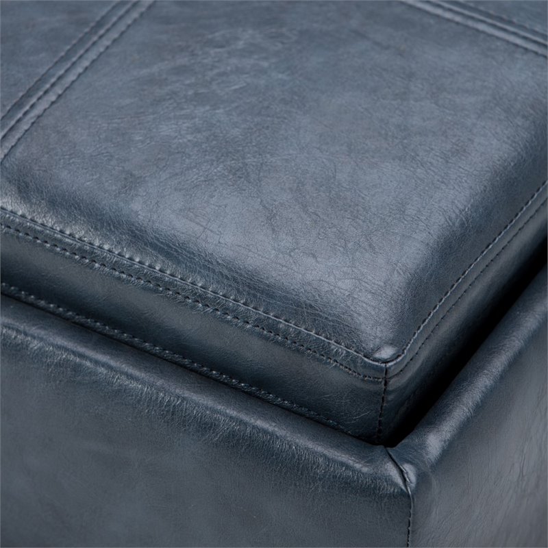 Simpli Home Rockwood Storage Ottoman in Denim Blue