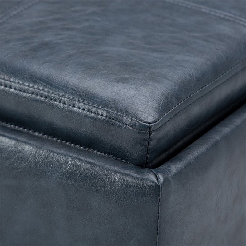 Simpli Home Rockwood Storage Ottoman in Denim Blue