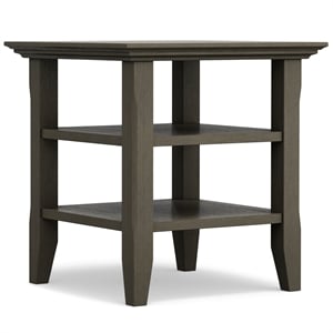 Simpli Home Acadian Wood 19&quot Square Transitional End Table in Farmhouse Gray