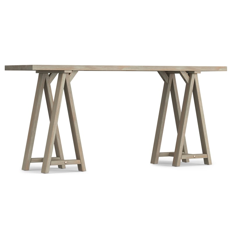 Simpli Home Sawhorse Wood Console Table in Distressed Gray