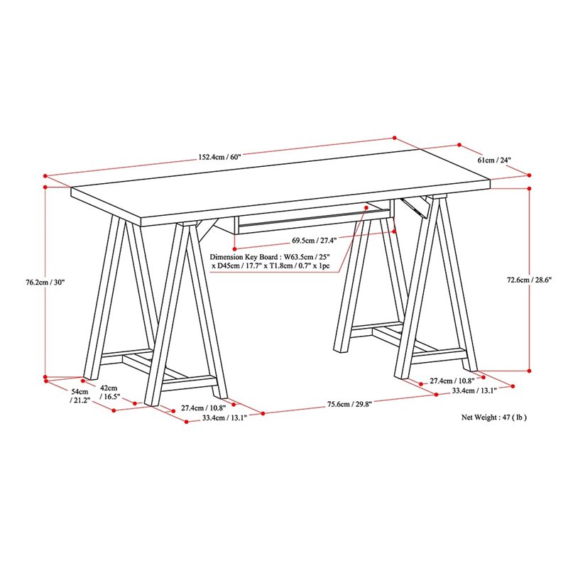 Simpli Home Sawhorse Computer Desk in Dark Chestnut Brown