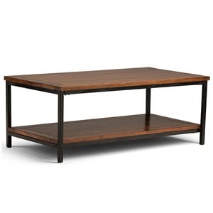 Simpli Home Skyler Mango Wood and Metal 48&quot Rectangle Industrial Coffee Table in Dark Cognac Brown