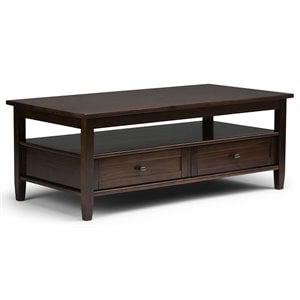 Warm Shaker Wood 48&quot Rectangle Transitional Coffee Table in Tobacco Brown