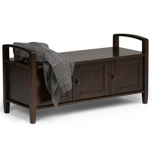 Simpli Home Warm Shaker Wood 44&quot Transitional Entryway Bench in Tobacco Brown
