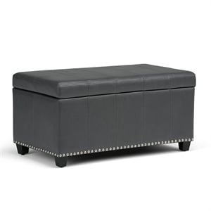 Simpli Home Amelia 34&quot Transitional Rectangle Ottoman Bench in Stone Gray Faux Leather