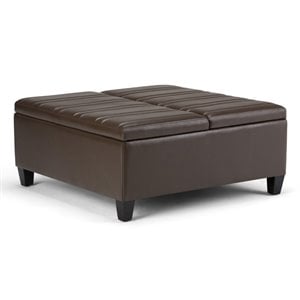 Simpli Home Ellis Storage Coffee Table Ottoman in Chocolate Brown