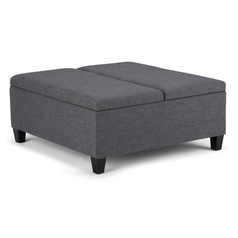 Simpli Home Ellis Storage Coffee Table Ottoman in Slate Gray