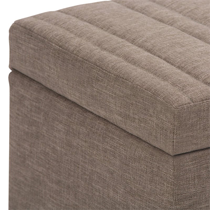 Simpli Home Darcy Fabric Storage Ottoman Bench in Fawn Brown