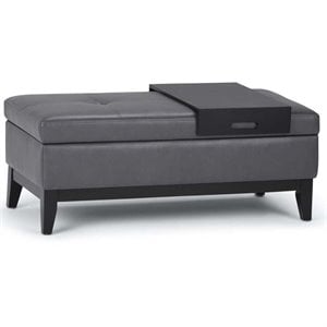 Oregon 42&quotW Rectangle Storage Ottoman Bench with Tray in Stone Gray Faux Leather