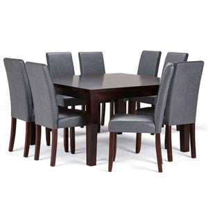 Acadian Transitional 9Pc Dining Set with 8Parson Chairs in Gray Faux Leather