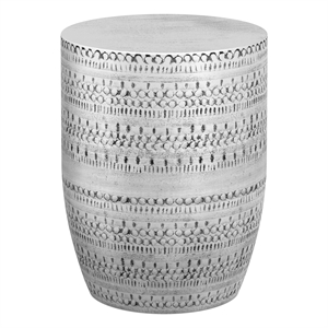 Johnsen 15&quot Wide Tribal Pattern Metal Accent Table in Antique Silver Iron