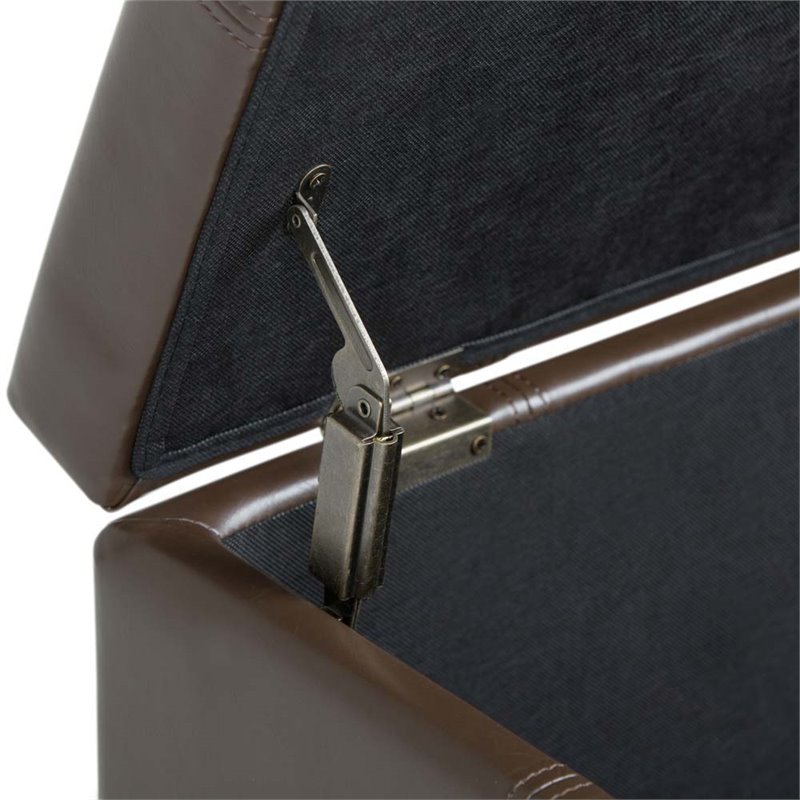 Simpli Home Dover Faux Leather Storage Bench in Chocolate Brown