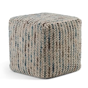 Simpli Home Zoey 18 inch Wide Boho Cube Pouf in Multi-Color Wool and Cotton