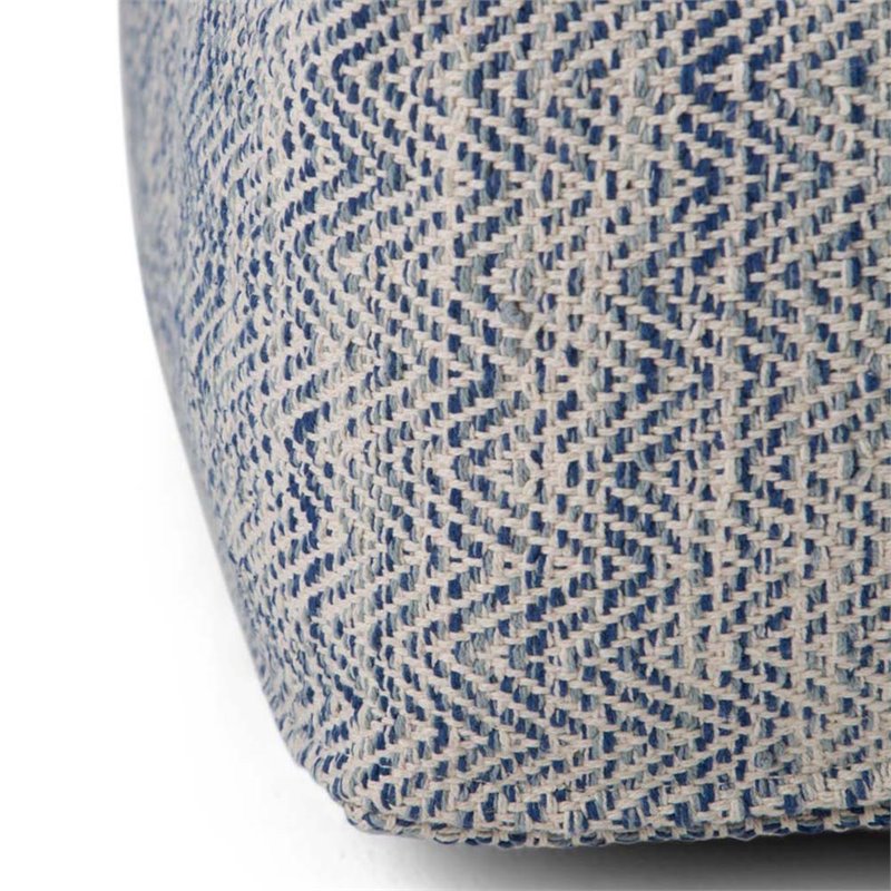 Nate Boho Square Pouf in Patterned Denim Blue Melange Cotton