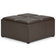 Simpli Home Avalon Square Faux Leather Ottoman in Chocolate Brown