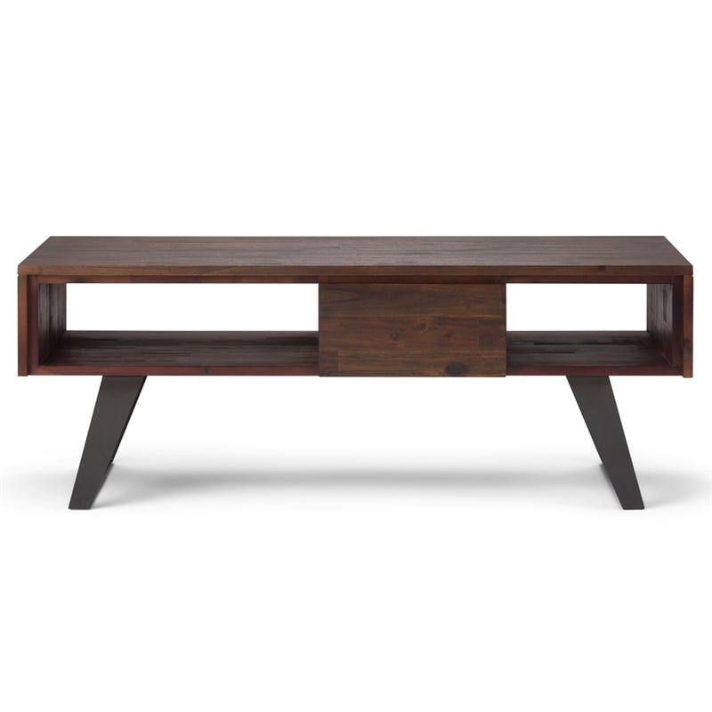 Simpli Home Lowry Storage Coffee Table in Distressed Charcoal Brown