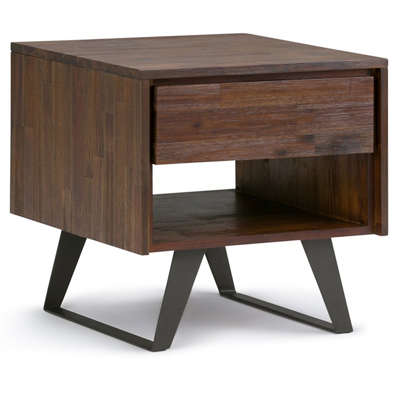 Simpli Home Lowry 1 Drawer End Table in Distressed Charcoal Brown