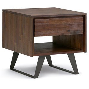 Simpli Home Lowry 1 Drawer End Table in Distressed Charcoal Brown