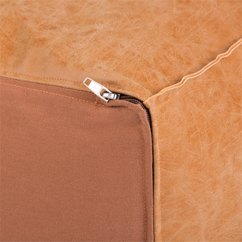 Simpli Home Brody Boho Square Pouf in Distressed Brown Faux Leather