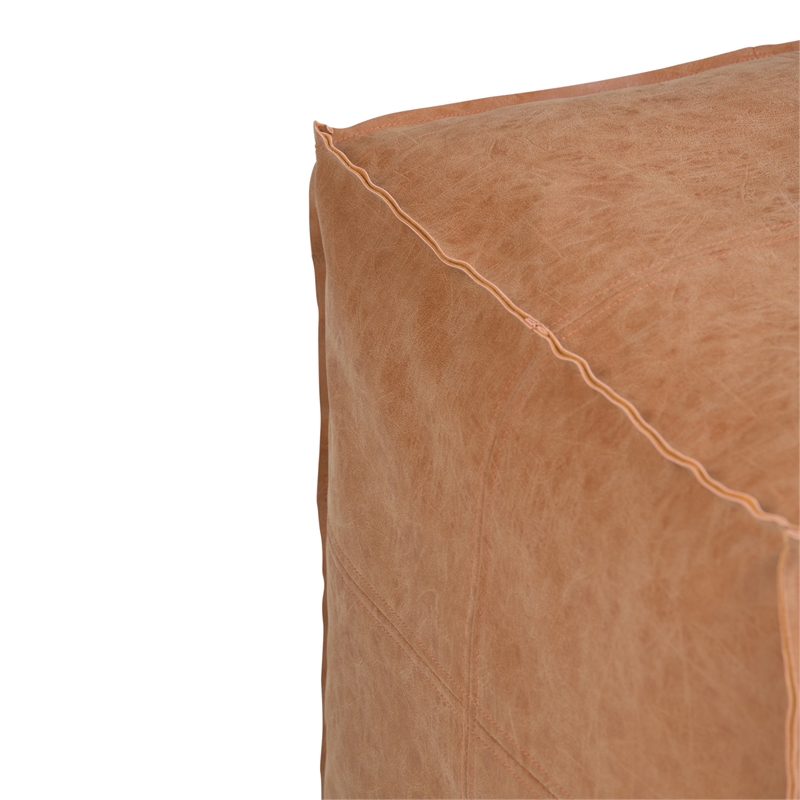 Simpli Home Brody Boho Square Pouf in Distressed Brown Faux Leather