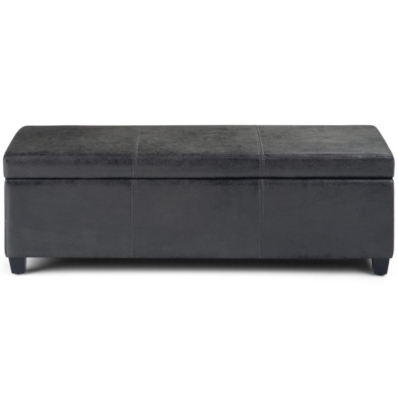 Simpli Home Avalon Faux Leather Storage Ottoman Bench in Black