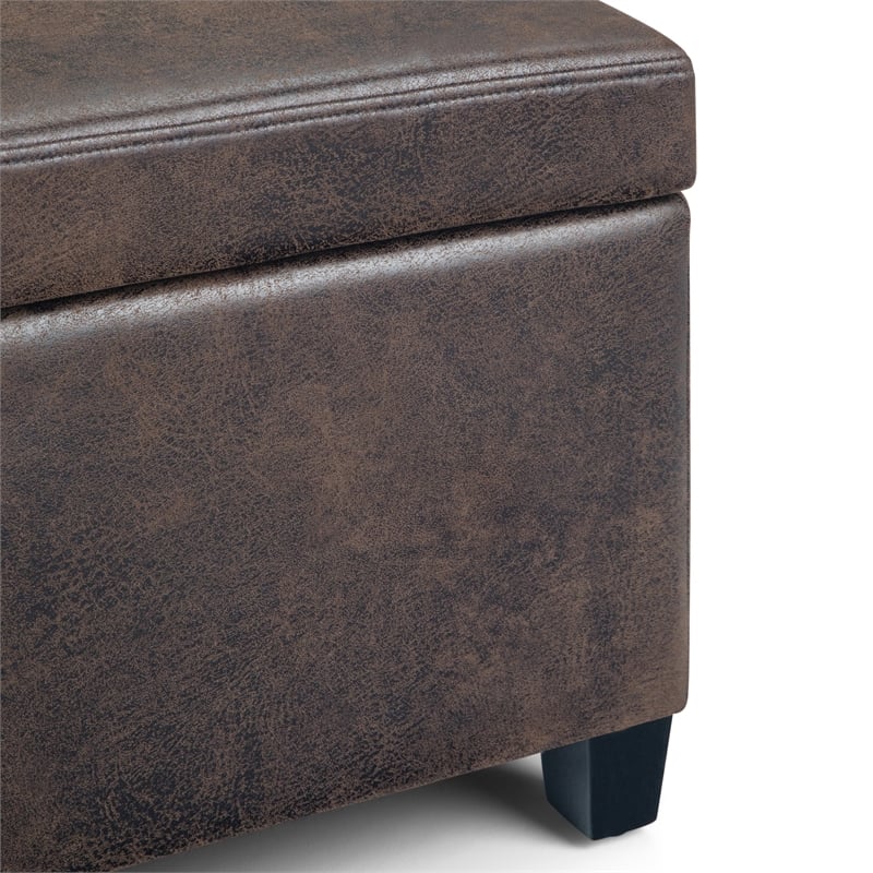 Simpli Home Avalon Faux Leather Storage Ottoman Bench in Brown