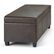 Simpli Home Avalon Faux Leather Storage Ottoman Bench in Brown