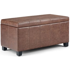 Simpli Home Dover Faux Leather Storage Ottoman Bench in Umber Brown