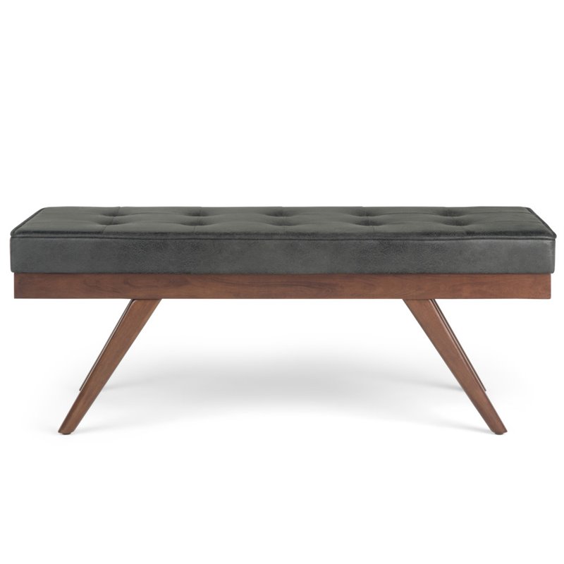 Pierce 48 inch W Modern Rectangle Ottoman Bench in Distressed Black Faux Leather