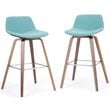 Randolph 28 inch Seat Height Mid Century Modern Bentwood Counter/Bar Height Stool in Aqua Blue Linen Look Fabric (Set of 2)