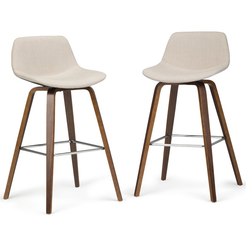 Randolph 28 inch Seat Height Mid Century Modern Bentwood Counter/Bar Height Stool in Natural Linen Look Fabric (Set of 2)