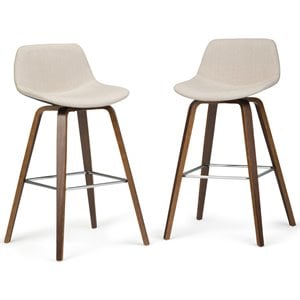 Randolph 28 inch Seat Height Mid Century Modern Bentwood Counter/Bar Height Stool in Natural Linen Look Fabric (Set of 2)