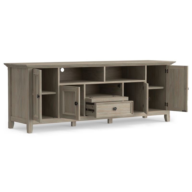 Amherst 72 inch Wide Solid Wood Transitional TV Stand in Distressed Gray
