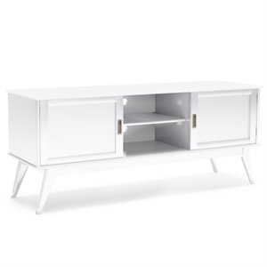Simpli Home Draper Solid Hardood 60 &quot Mid-Century Modern TV Media Stand in White For TVs up to 65 &quot