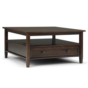 Warm Shaker Wood 36&quot Square Transitional Coffee Table in Tobacco Brown