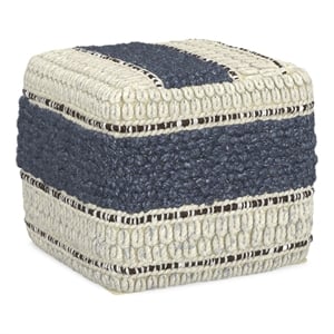 Simpli Home Grady Boho Square Pouf in Blue and Natural Handloom Woven