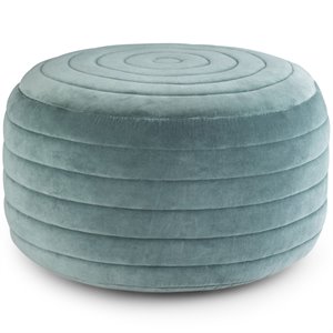 Simpli Home Vivienne Boho Round Pouf in Turquoise Velvet Fabric