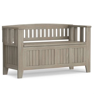 Simpli Home Acadian Wood 48&quot Transitional Entryway Bench in Gray